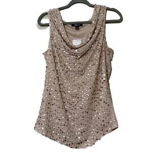 Kyra size medium beige sequined sleeveless cowl neck tank top womens new